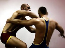 Two muscle wrestlers fucking and spanking